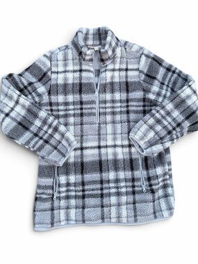Vintage Threads Plaid Sherpa Fleece Quarter Zip Pullover Women’s M Cozy Cabin